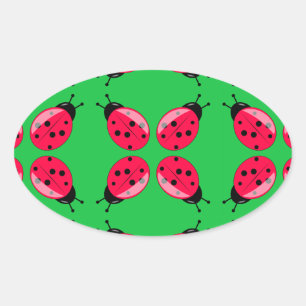 Red Ladybugs Oval Sticker