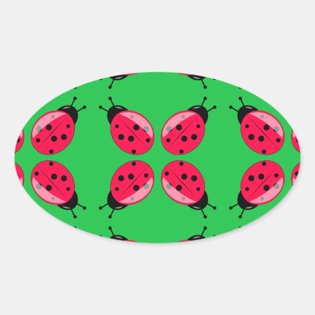 Red Ladybugs Oval Sticker (Front)