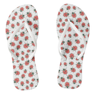 Red Ladybugs, watercolor pattern Flip Flops