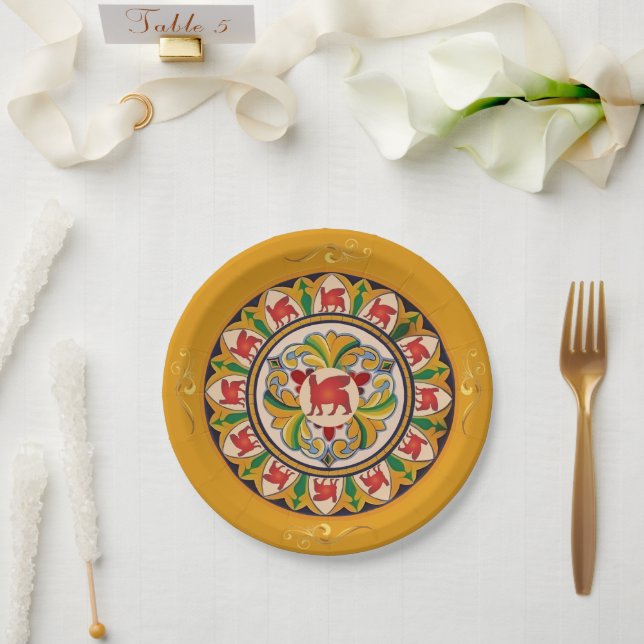 Red Lamassu Paper Plate (Wedding)