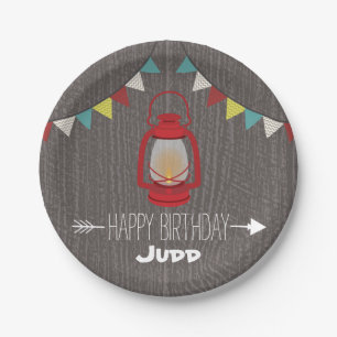 Red Lantern Camping Birthday Paper Plate