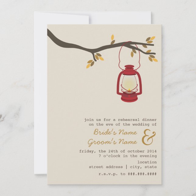 Red Lantern Camping Fall Rehearsal Dinner Invitation (Front)