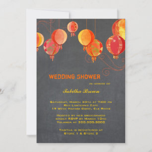 Red Lanterns Charcoal Grey Bridal Shower Invitation