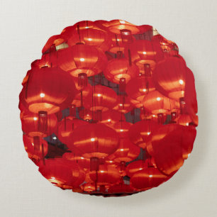 Red Lanterns Chinese New Year Round Pillow