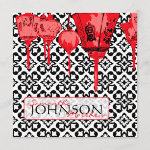 Red Lanterns Wedding Invite Square