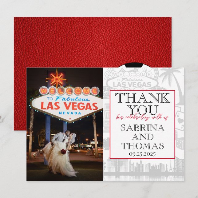 Red Las Vegas Wedding Photo Thank You (Front/Back)