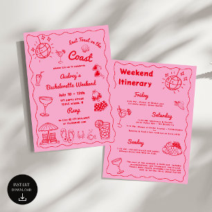 Red Last Toast On The Coast Bachelorette Weekend Invitation