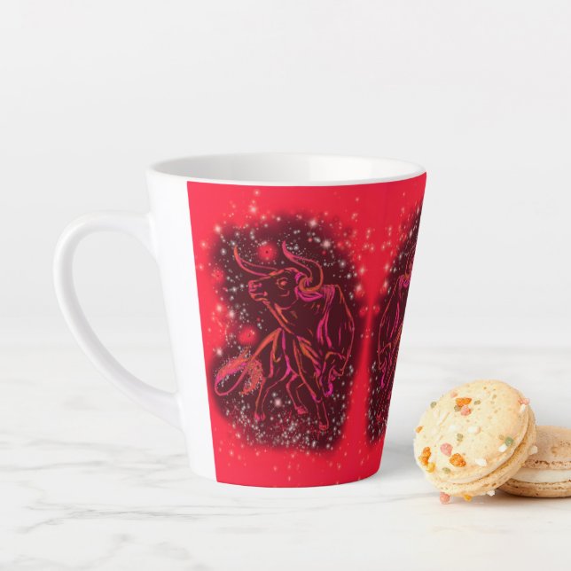 Red Latte Mug Bulls Running At Starry Night (In Situ)