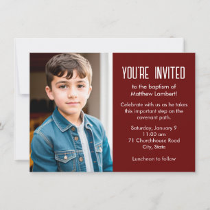 Red Latter-day Saint Child Photo Baptism Invitation