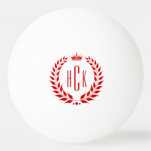 Red Laurel Wreath Custom Monogram Ping Pong Ball