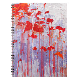 Red Lavender Poppy Drip Abstract Notebook