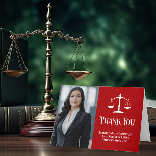 Red Law School Graduation Photo Customized Thank You Card