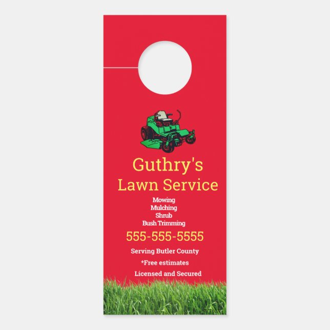 Red Lawn Service Door Hanger (Front)