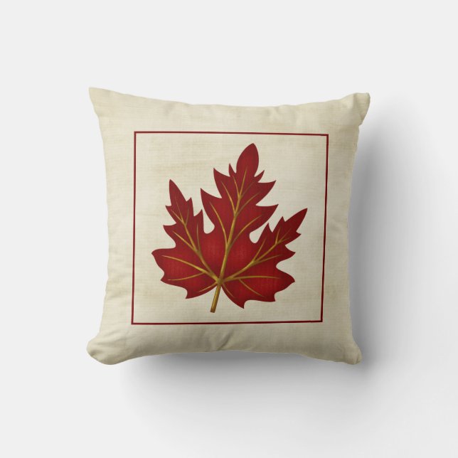 Red Leaf Fall Season Themed Pillow Design 2 (Front)