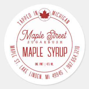 Red Leaf Logo and State Name Maple Syrup Label    