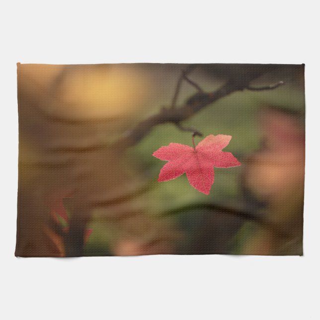 Red Leaf Nature Photo Kitchen Towel (Horizontal)