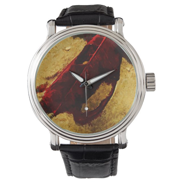 Red Leaf on Beach Abstract Impressionism Watch (Front)