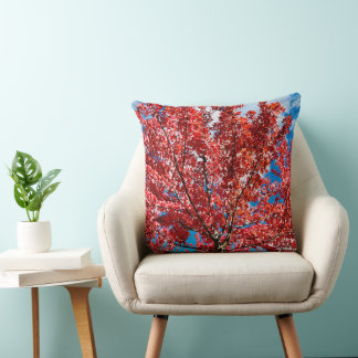 Red Leaf Tree In Fall Throw Pillow