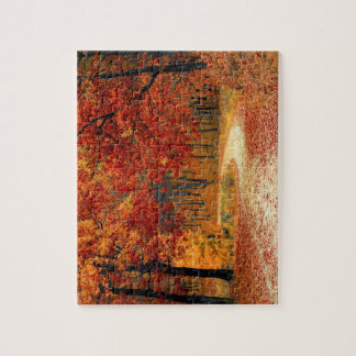Red Leaf Trees Near the Road / Autumn Jigsaw Puzzle