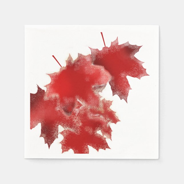 Red Leaf with Snow Paper Napkins (Front)