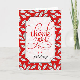 Red Leafy Botanical Typographic Thank You Card