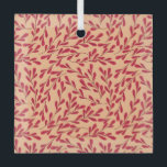 Red Leafy Branches Seamless Pattern Glass Ornament<br><div class="desc">Seamless pattern with red leafy branches on a soft peach background. The design is intricate and organic,  creating a warm,  natural feel.</div>