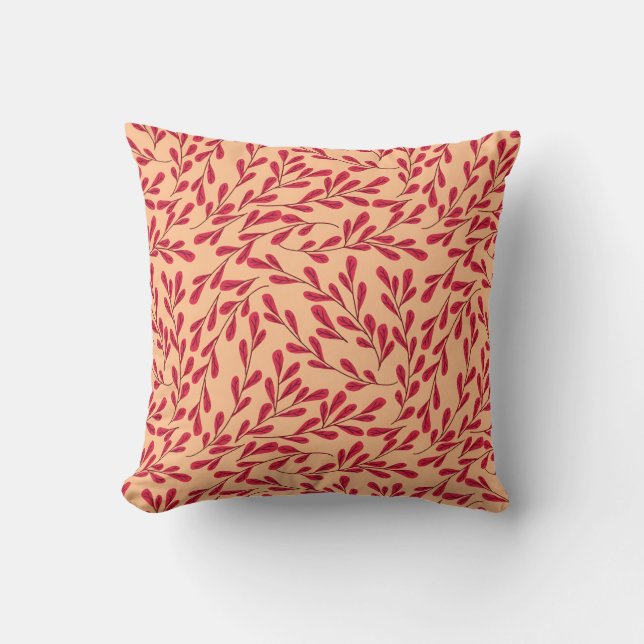  Red Leafy Branches Seamless Pattern Throw Pillow (Front)