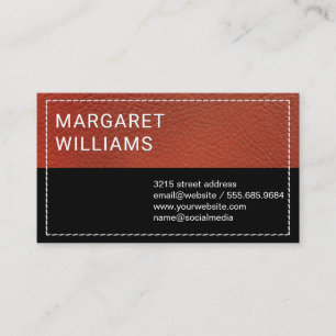 Red Leather Black Bar Stitched Business Card