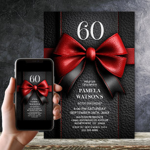 Red Leather Bow 60th Birthday Party Invitation