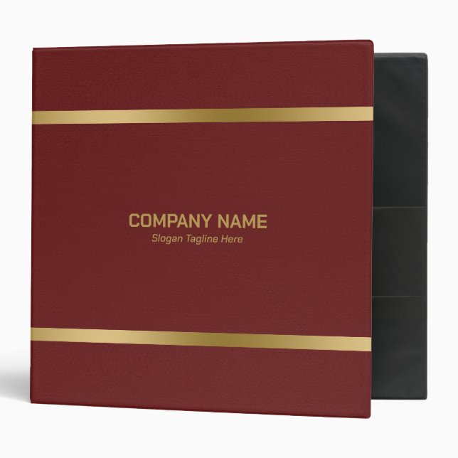 Red Leather Gold Stripes Accents 3 Ring Binder (Front/Inside)