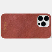 Red Leather Look Gold Monogram Simple Faux Oxblood Case-Mate iPhone Case (Back (Horizontal))