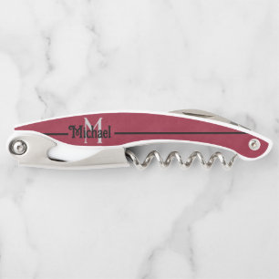 Red Leather Look with Black Stripe Personalized Corkscrew