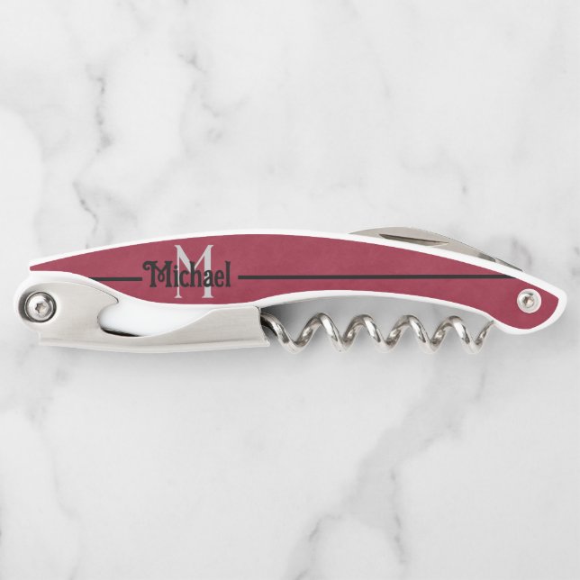 Red Leather Look with Black Stripe Personalized Corkscrew (Front)