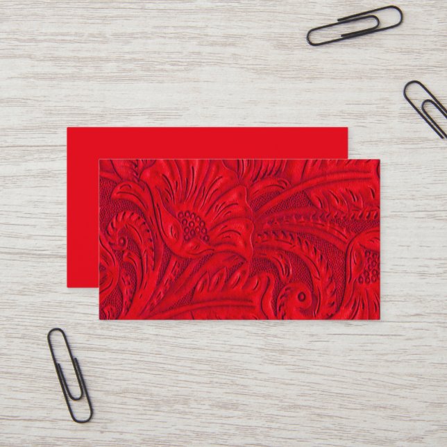 Red Leather Print Business Cards (Front/Back In Situ)
