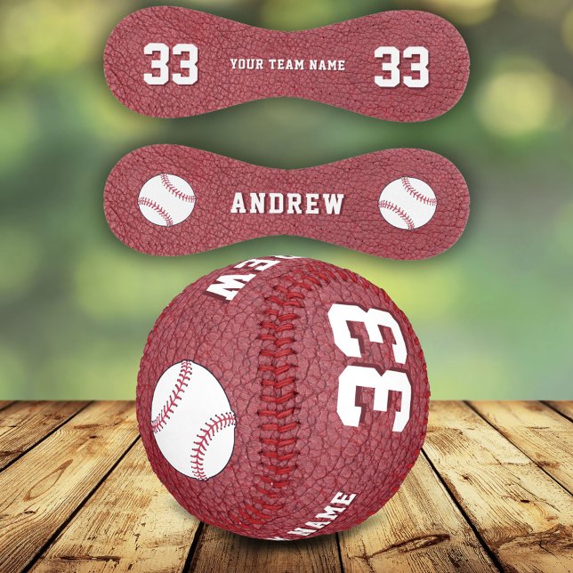 Red Leather Print Player Name Team Number Baseball (Creator Uploaded)