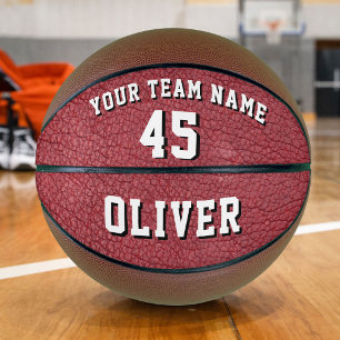 Red Leather Print Player Name Team Number Basketball