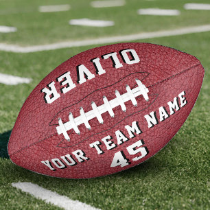 Red Leather Print Player Name Team Number Football
