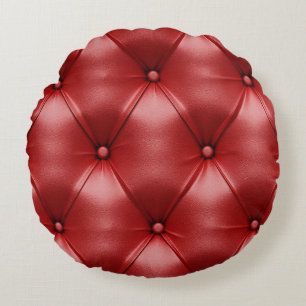 Red Leather: Seamless Texture Elegance Round Pillow