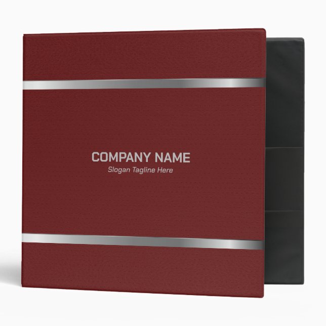 Red Leather Silver Stripes Accents 3 Ring Binder (Front/Inside)