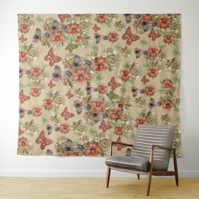 Red Leather & Suede Texture Art Tapestry (In Situ (Horizontal))