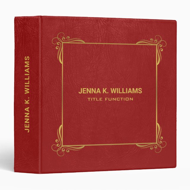 Red Leather Texture Gold Frame Custom Text Binder (Front/Spine)