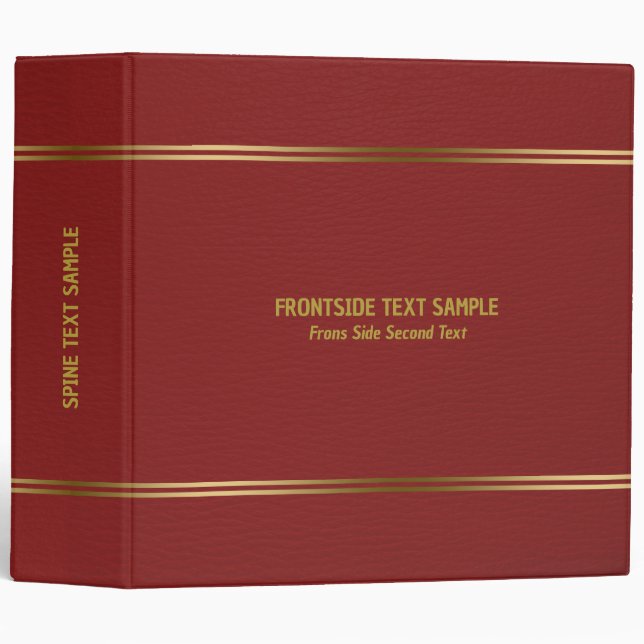 Red Leather Texture Gold Tones Stripes Accent Binder (Front/Spine)