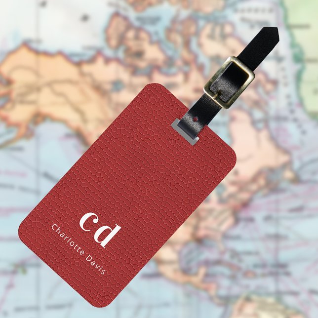 Red leather texture monogram luggage tag (Creator Uploaded)