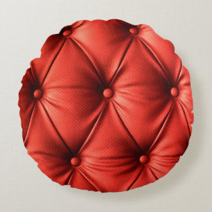 Red leather, texture round pillow