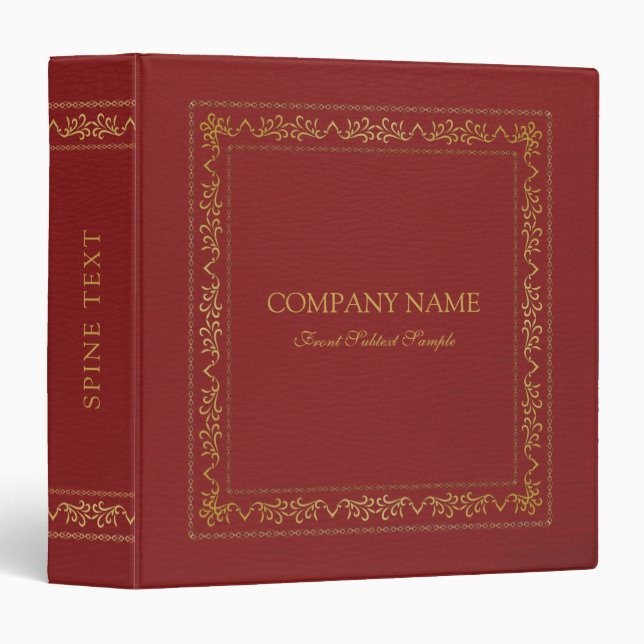 Red Leather Texture Vintage Gold Frame Binder (Front/Spine)