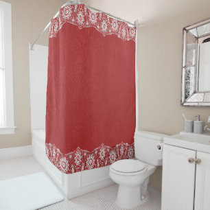 Red Leather Texture White Lace Border