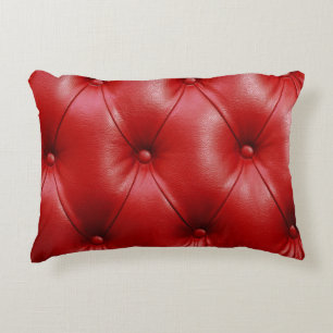 Red Leather: Upholstery Pattern Elegance. Accent Pillow