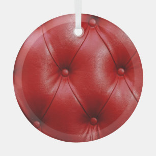 Red Leather: Upholstery Pattern Elegance. Glass Ornament