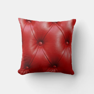 Red Leather: Upholstery Pattern Elegance. Throw Pillow