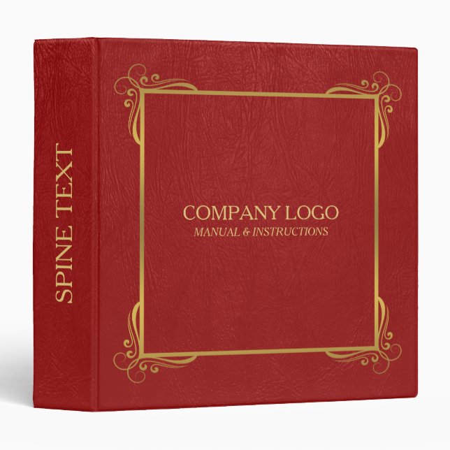 Red Leather Vintage Gold Frame Accent Binder (Front/Spine)